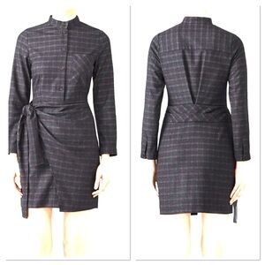 J.O.A. Tie Front Faux Wrap Shirt Dress Sz XS Gray